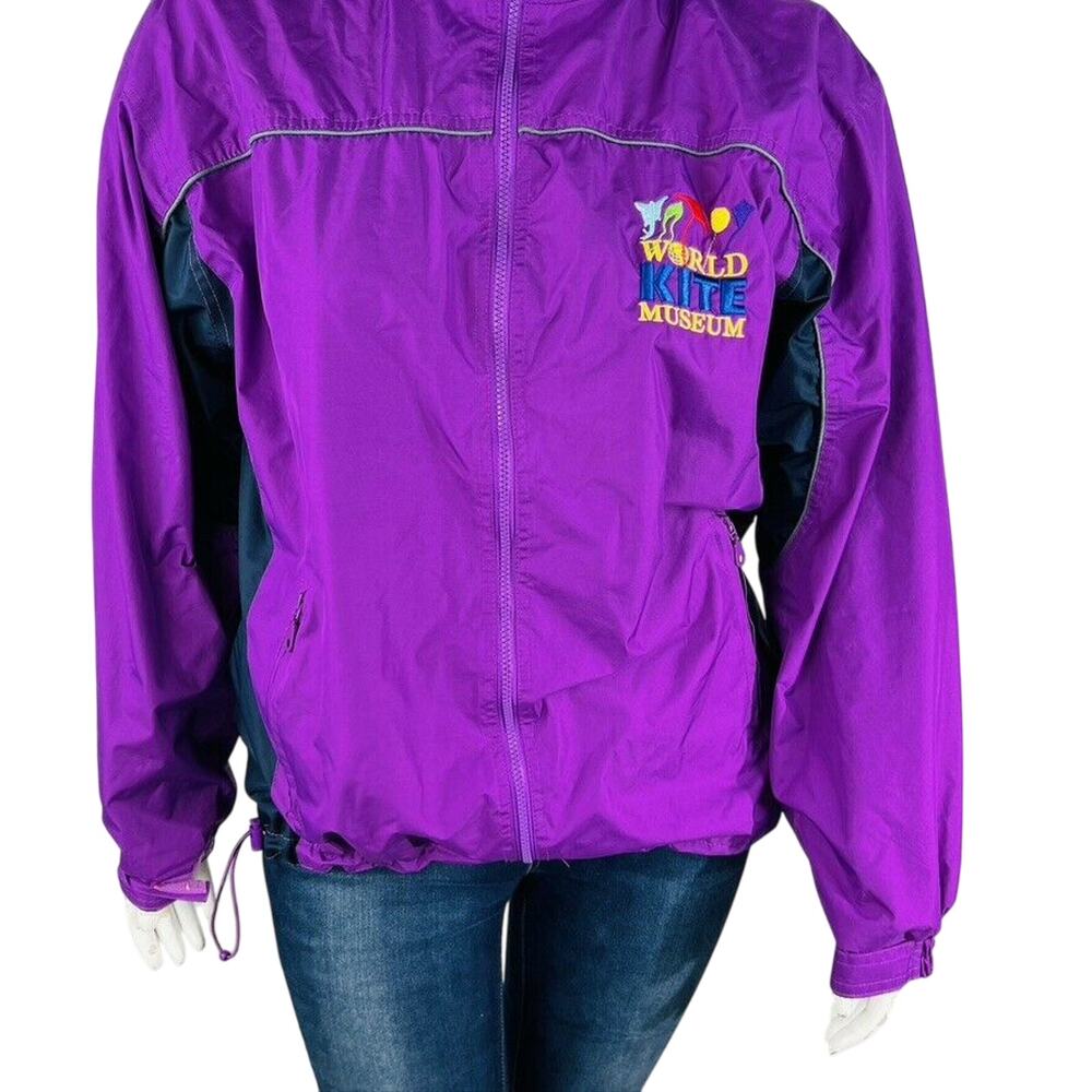 World Kite Museum Womans Sz Large Full Zip Windbreaker Jacket Purple Hooded - Picture 3 of 8